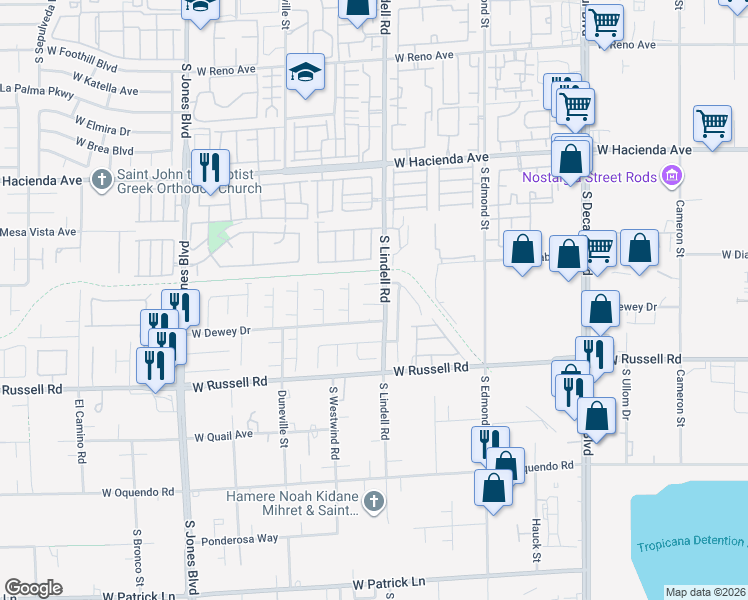 map of restaurants, bars, coffee shops, grocery stores, and more near 5516 Madigan Court in Las Vegas