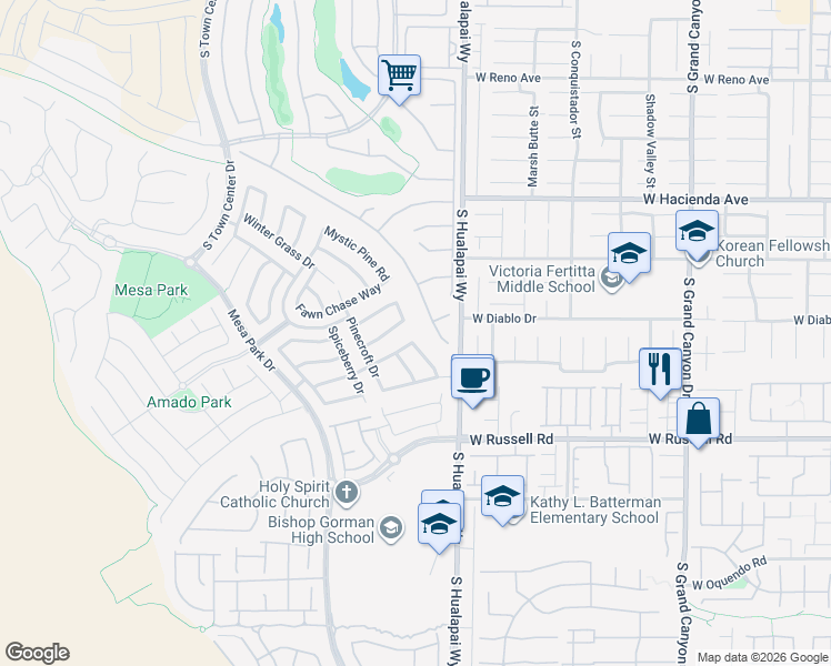 map of restaurants, bars, coffee shops, grocery stores, and more near 10286 Ashlar Point Way in Las Vegas