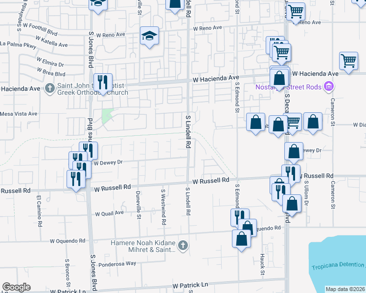 map of restaurants, bars, coffee shops, grocery stores, and more near 5516 Madigan Court in Las Vegas