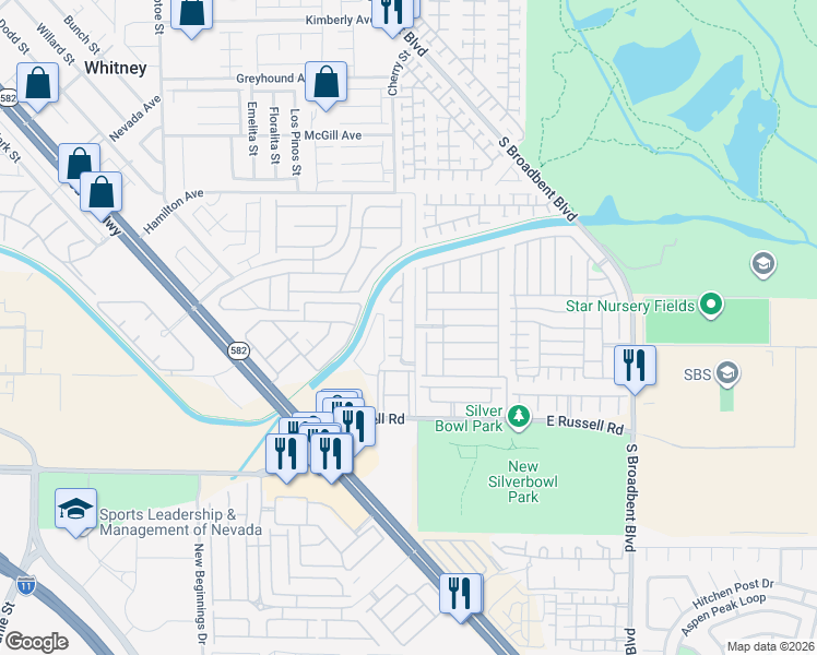 map of restaurants, bars, coffee shops, grocery stores, and more near 5506 Silent Springs Drive in Las Vegas
