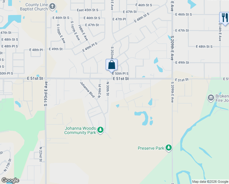 map of restaurants, bars, coffee shops, grocery stores, and more near 3628 North 32nd street in Broken Arrow
