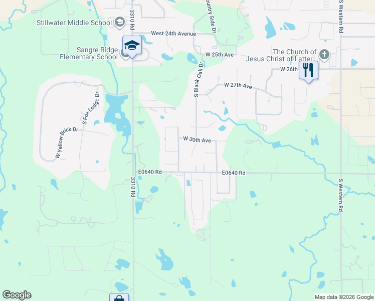 map of restaurants, bars, coffee shops, grocery stores, and more near 3009 Black Oak Drive in Stillwater