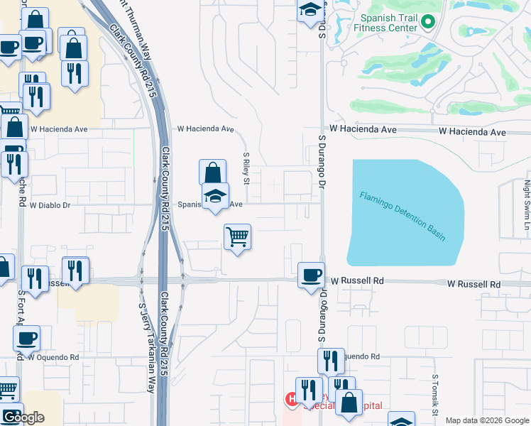 map of restaurants, bars, coffee shops, grocery stores, and more near 8750 Cerrito Canyon Court in Las Vegas
