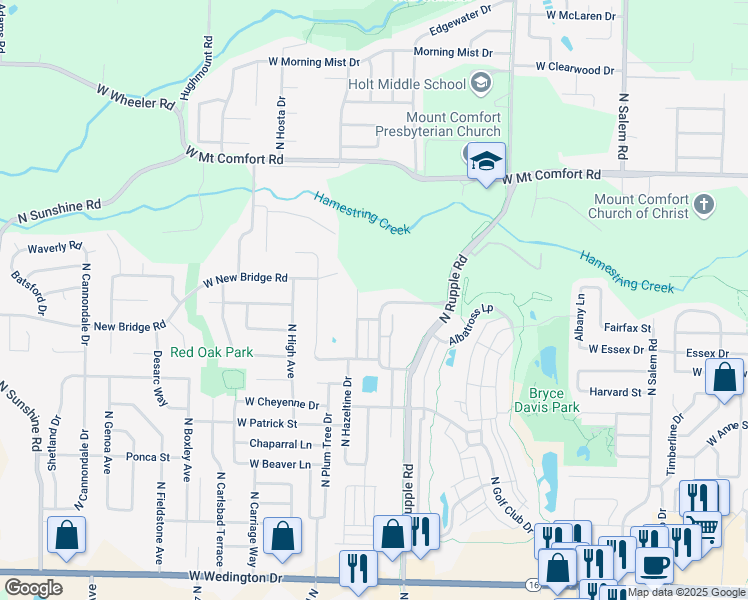 map of restaurants, bars, coffee shops, grocery stores, and more near 1907 Best Friend Lane in Fayetteville