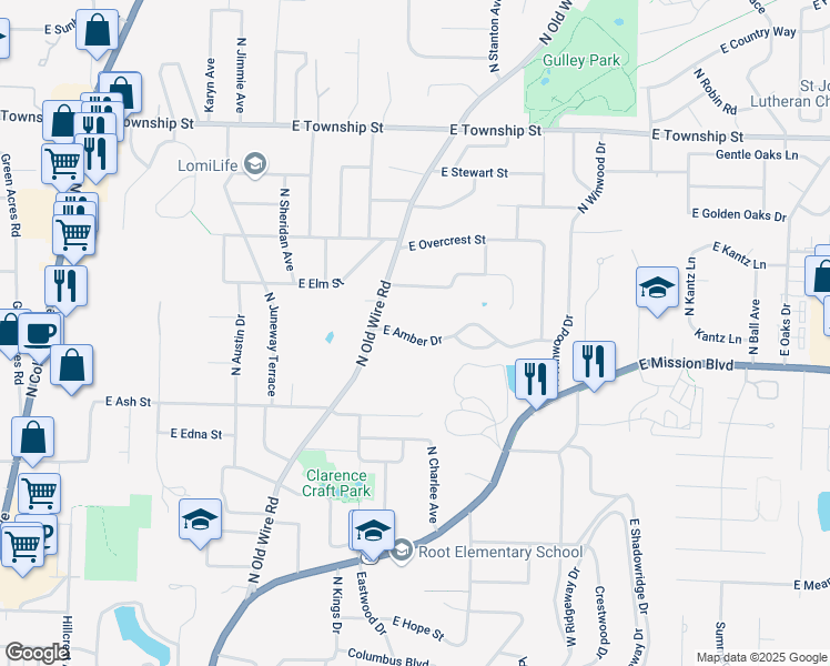 map of restaurants, bars, coffee shops, grocery stores, and more near 1386 East Amber Drive in Fayetteville