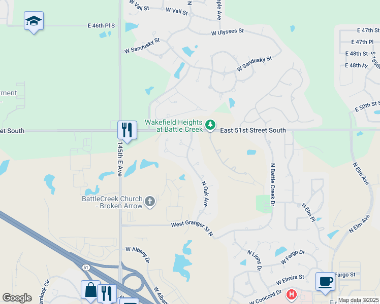 map of restaurants, bars, coffee shops, grocery stores, and more near 1609 West Montpelier Street in Broken Arrow