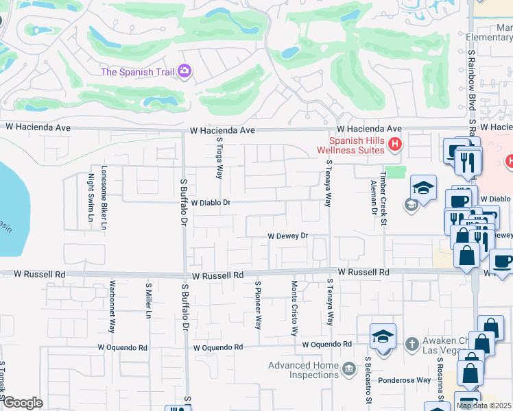 map of restaurants, bars, coffee shops, grocery stores, and more near 7599 West Diablo Drive in Las Vegas