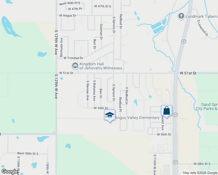 map of restaurants, bars, coffee shops, grocery stores, and more near 5201 South Greenan Drive West in Sand Springs