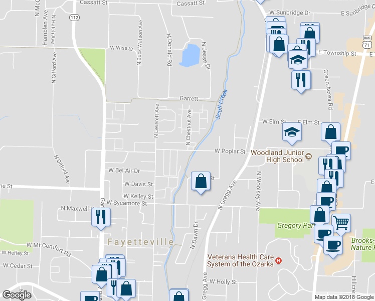 map of restaurants, bars, coffee shops, grocery stores, and more near 1769 North Chestnut Avenue in Fayetteville