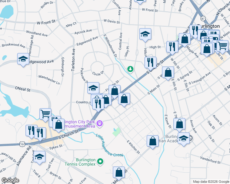 map of restaurants, bars, coffee shops, grocery stores, and more near 306 Glenwood Avenue in Burlington