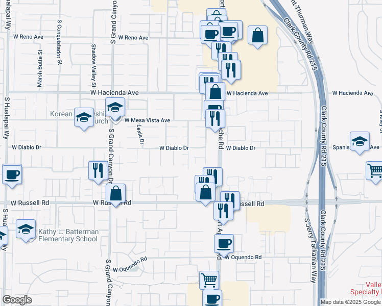map of restaurants, bars, coffee shops, grocery stores, and more near 5518 Avent Ferry Street in Las Vegas