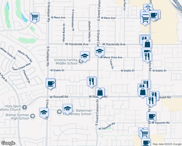 map of restaurants, bars, coffee shops, grocery stores, and more near 5518 Cresent Valley Street in Las Vegas