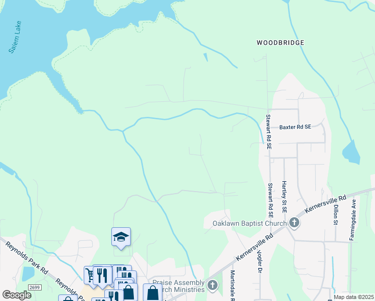 map of restaurants, bars, coffee shops, grocery stores, and more near 429 Cool Springs Road Southeast in Winston-Salem