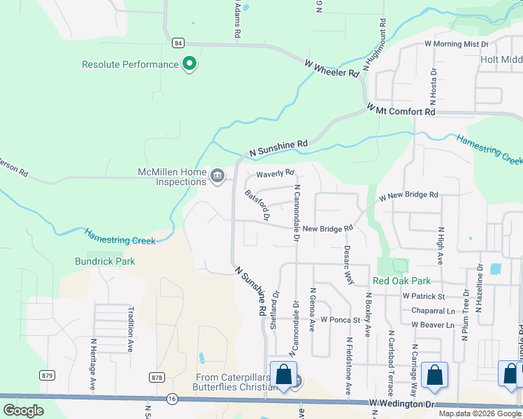 map of restaurants, bars, coffee shops, grocery stores, and more near 1877 Batsford Drive in Fayetteville