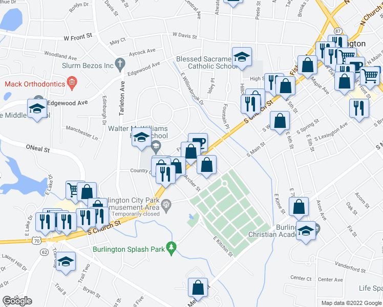 map of restaurants, bars, coffee shops, grocery stores, and more near 306 Glenwood Avenue in Burlington