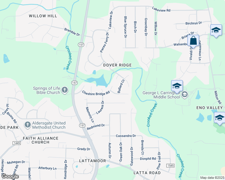 map of restaurants, bars, coffee shops, grocery stores, and more near 1722 Cheshire Bridge Road in Durham