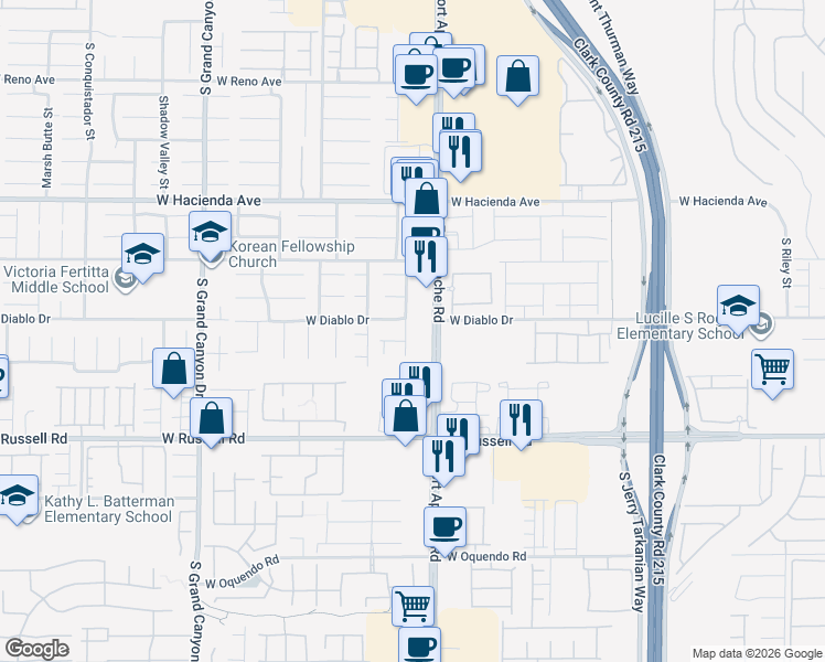 map of restaurants, bars, coffee shops, grocery stores, and more near 9468 Kaufman Road in Las Vegas