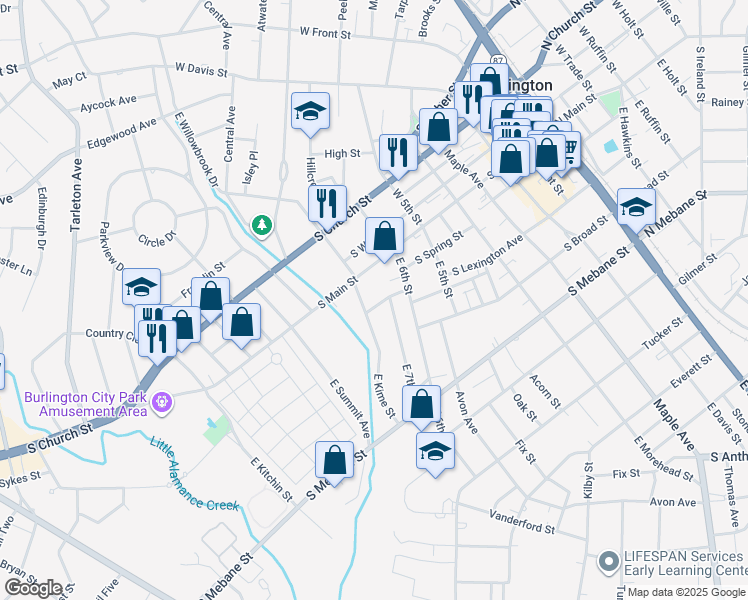 map of restaurants, bars, coffee shops, grocery stores, and more near 927 South Lexington Avenue in Burlington