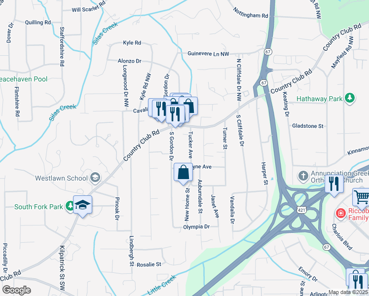 map of restaurants, bars, coffee shops, grocery stores, and more near 122 Tucker Avenue in Winston-Salem