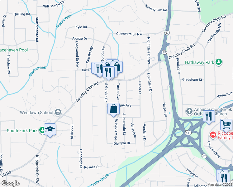 map of restaurants, bars, coffee shops, grocery stores, and more near 122 Tucker Avenue in Winston-Salem