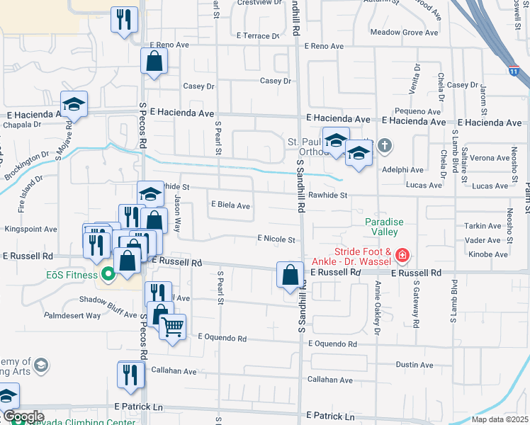 map of restaurants, bars, coffee shops, grocery stores, and more near 3709 Lorraine Lane in Las Vegas