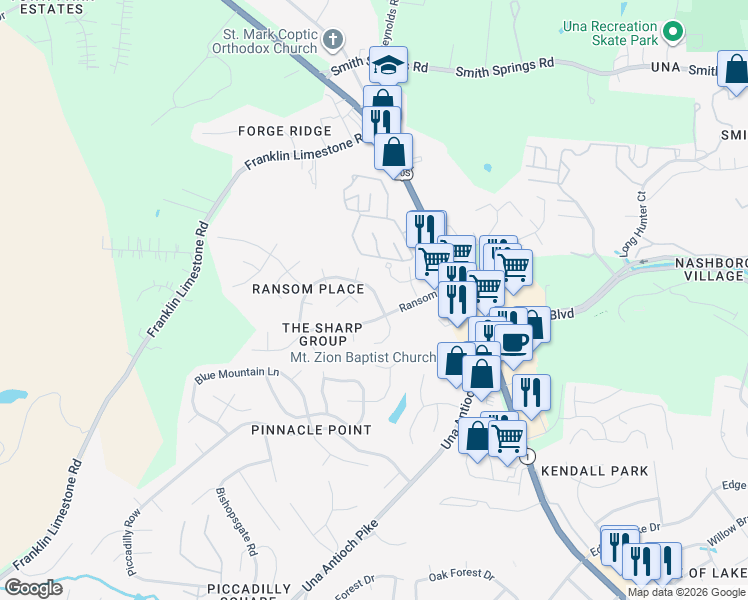 map of restaurants, bars, coffee shops, grocery stores, and more near 1860 Olive Cir in Nashville