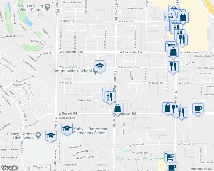 map of restaurants, bars, coffee shops, grocery stores, and more near 5518 Cresent Valley Street in Las Vegas