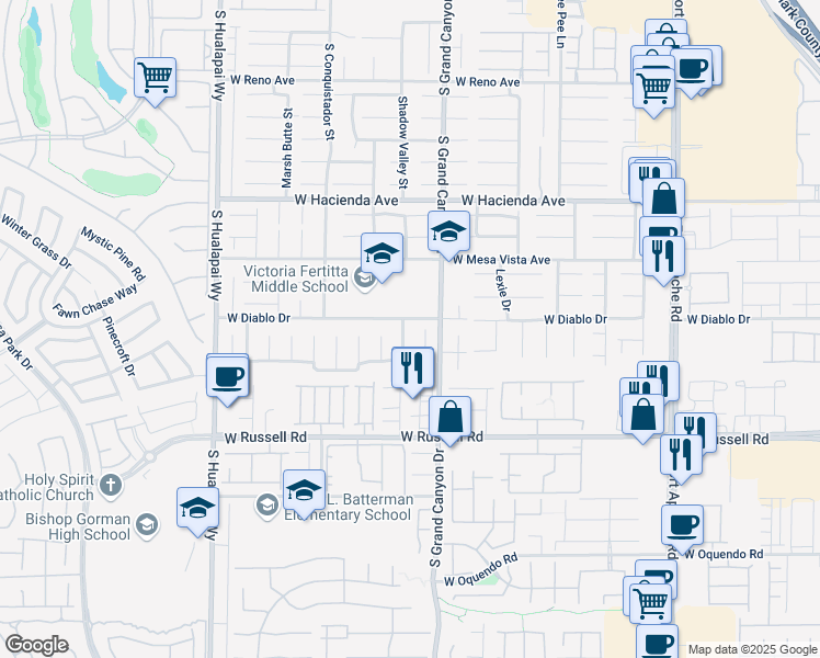 map of restaurants, bars, coffee shops, grocery stores, and more near 5518 Cresent Valley Street in Las Vegas