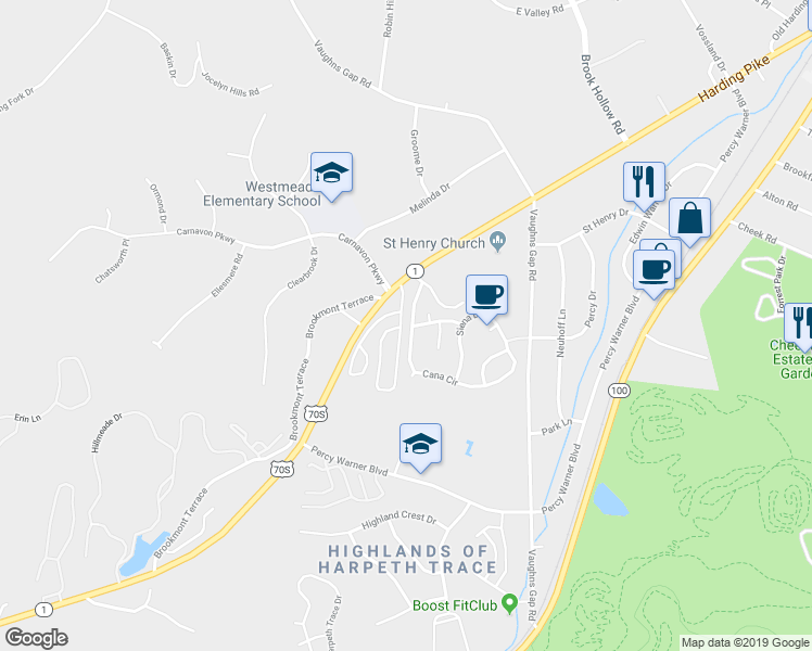 map of restaurants, bars, coffee shops, grocery stores, and more near 293 Cana Circle in Nashville