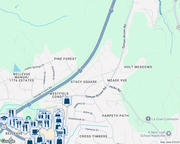 map of restaurants, bars, coffee shops, grocery stores, and more near 218 Colt Drive in Nashville