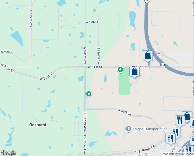 map of restaurants, bars, coffee shops, grocery stores, and more near 6410 West 51st Street in Tulsa