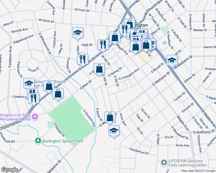 map of restaurants, bars, coffee shops, grocery stores, and more near 306 East 6th Street in Burlington