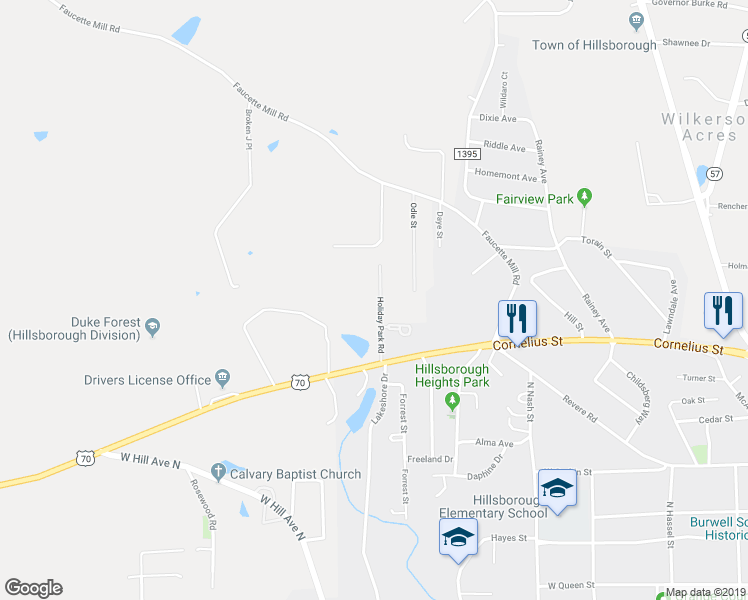 map of restaurants, bars, coffee shops, grocery stores, and more near 204 Holiday Park Road in Hillsborough