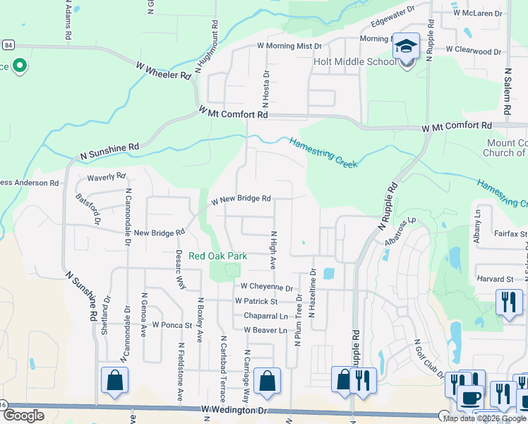 map of restaurants, bars, coffee shops, grocery stores, and more near 4358 West Sandingham Street in Fayetteville