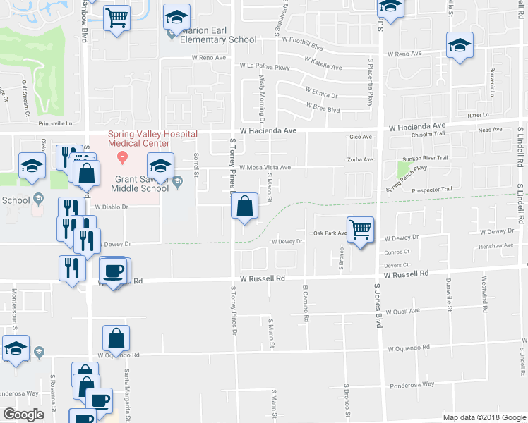 map of restaurants, bars, coffee shops, grocery stores, and more near 5520 Mount Diablo in Las Vegas