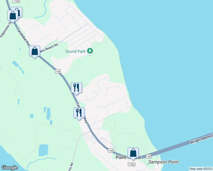 map of restaurants, bars, coffee shops, grocery stores, and more near 113 Parkers Landing Drive in Point Harbor