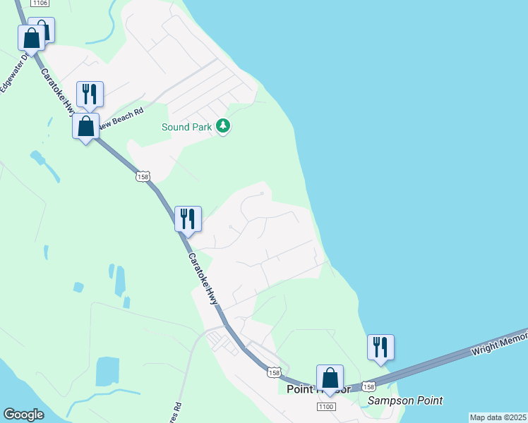 map of restaurants, bars, coffee shops, grocery stores, and more near 113 Parkers Landing Dr in Point Harbor