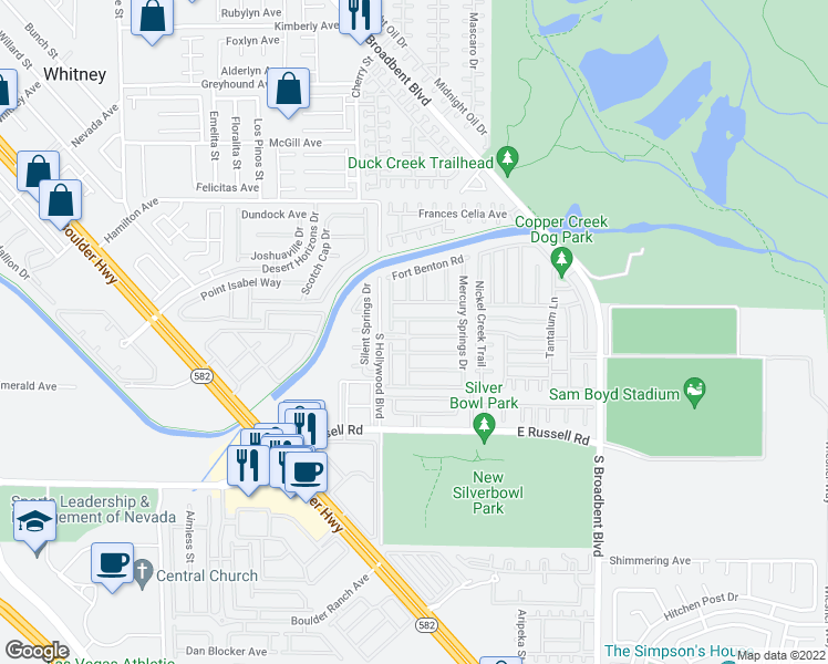 map of restaurants, bars, coffee shops, grocery stores, and more near 6680 Silent Vista Way in Las Vegas