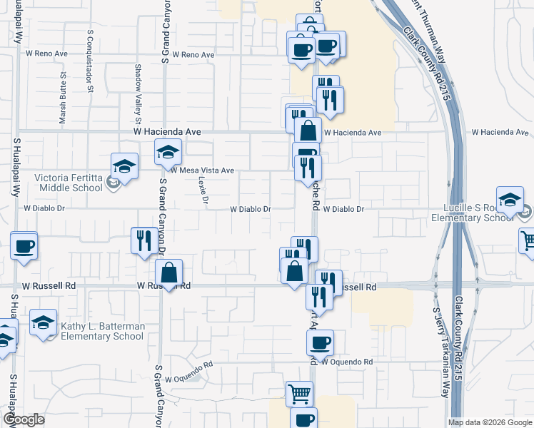 map of restaurants, bars, coffee shops, grocery stores, and more near 9522 Aspen Canyon Court in Las Vegas