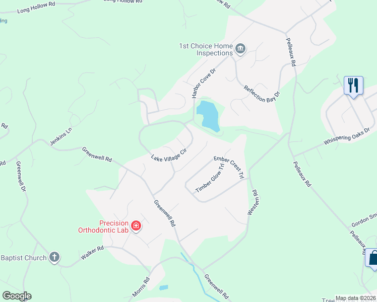 map of restaurants, bars, coffee shops, grocery stores, and more near 8651 Lake Village Circle in Knoxville