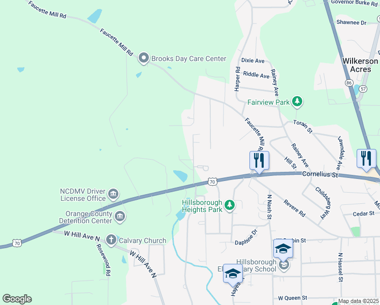 map of restaurants, bars, coffee shops, grocery stores, and more near 204 Holiday Park Road in Hillsborough