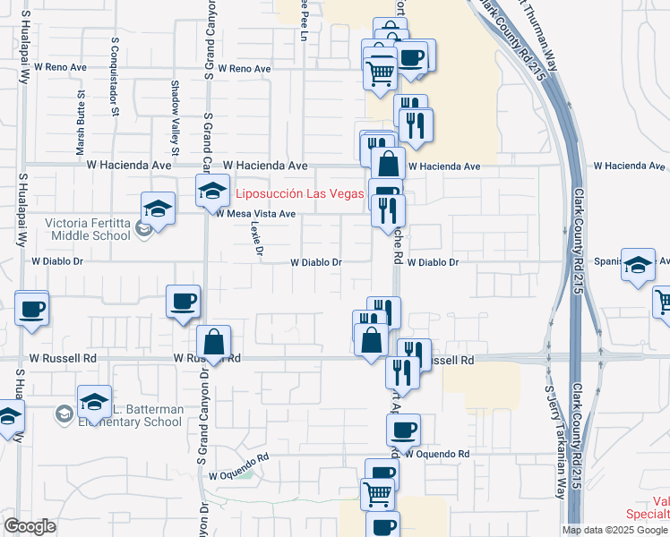 map of restaurants, bars, coffee shops, grocery stores, and more near 9522 Aspen Canyon Court in Las Vegas