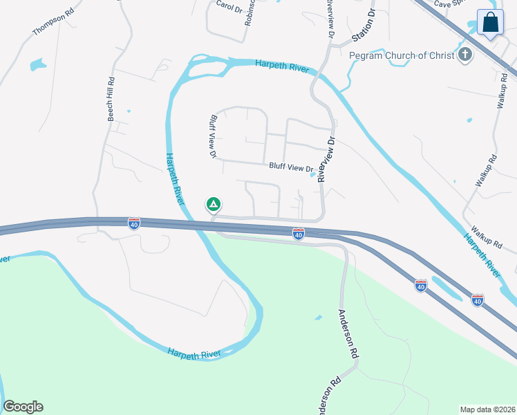 map of restaurants, bars, coffee shops, grocery stores, and more near 102 Elkmont Place in Pegram