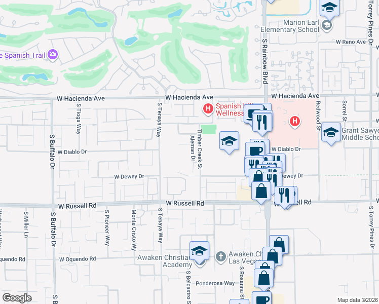 map of restaurants, bars, coffee shops, grocery stores, and more near 5503 Aleman Drive in Las Vegas