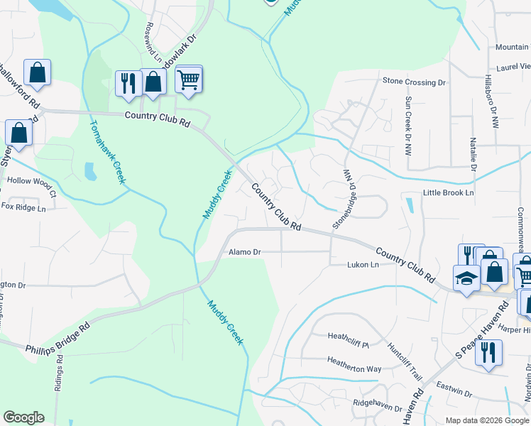 map of restaurants, bars, coffee shops, grocery stores, and more near 205 Driftwood Lane in Winston-Salem