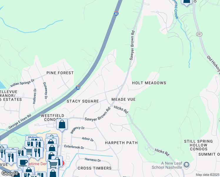 map of restaurants, bars, coffee shops, grocery stores, and more near 221 New Sawyer Brown Road in Nashville