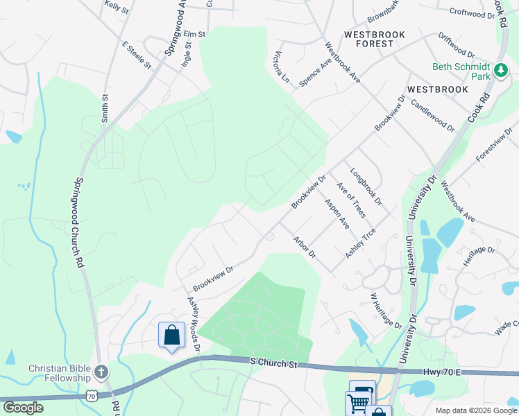map of restaurants, bars, coffee shops, grocery stores, and more near 109 White Poplar Drive in Gibsonville