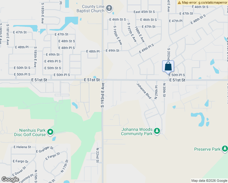 map of restaurants, bars, coffee shops, grocery stores, and more near 5117 South 194th East Avenue in Broken Arrow