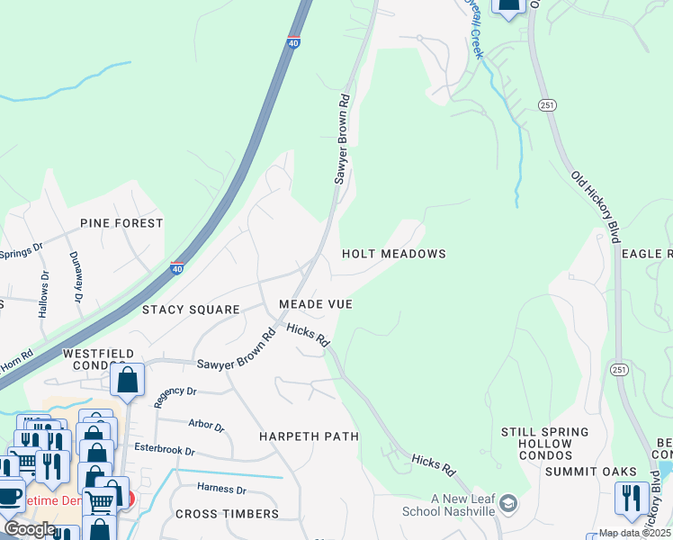 map of restaurants, bars, coffee shops, grocery stores, and more near 500 Holt Valley Road in Nashville