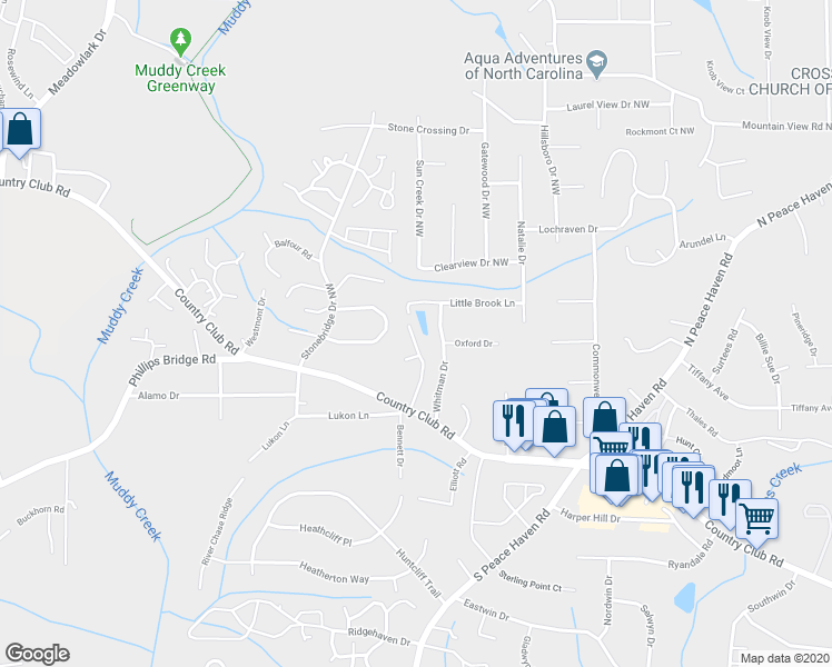 map of restaurants, bars, coffee shops, grocery stores, and more near 144 Cedar Lake Trail in Winston-Salem